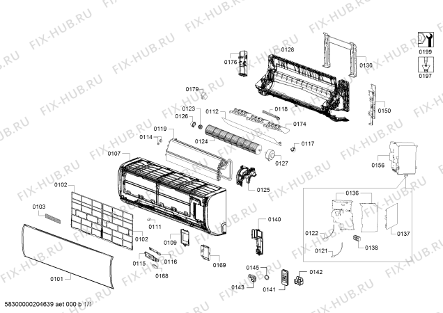 Схема №1 P1ZAI2480W Κλιματιστικό 24..Btu с изображением Передняя часть корпуса для сплит-системы Bosch 00776583
