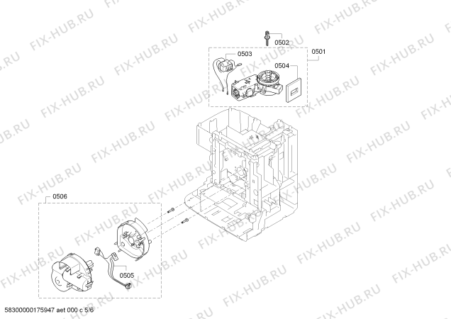 Взрыв-схема кофеварки (кофемашины) Siemens TE712501DE EQ.7 Plus aromaSense M-series - Схема узла 05