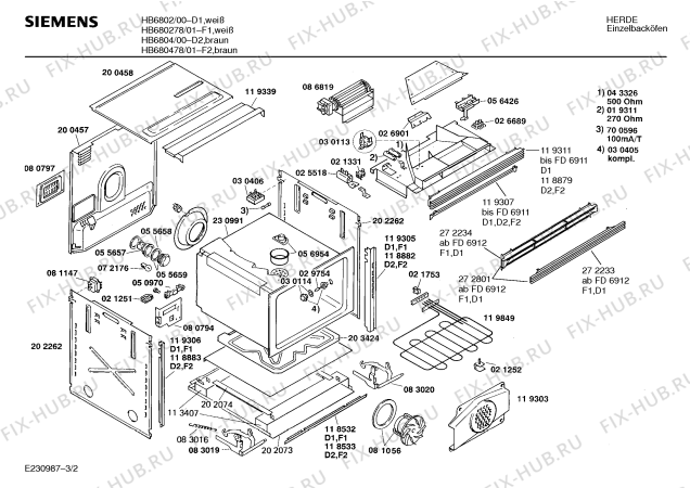 Взрыв-схема плиты (духовки) Siemens HB680278 - Схема узла 02