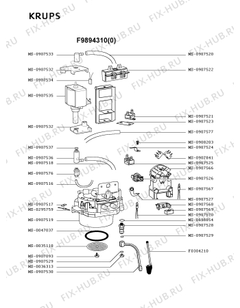 Взрыв-схема кофеварки (кофемашины) Krups F9894310(0) - Схема узла RP001860.3P3