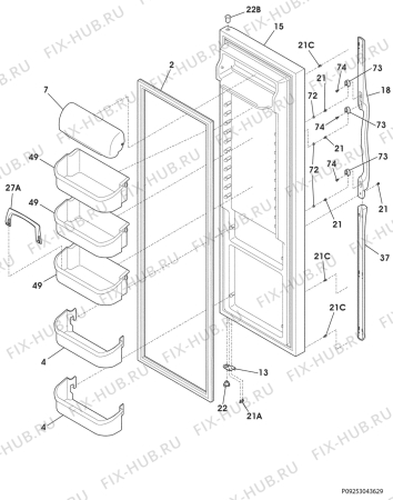 Взрыв-схема холодильника Aeg Electrolux 7380KG - Схема узла Refrigerator door