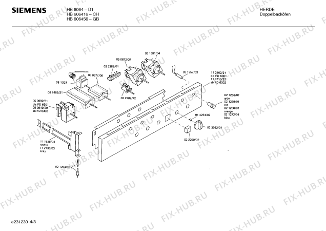 Взрыв-схема плиты (духовки) Siemens HB606416 - Схема узла 03