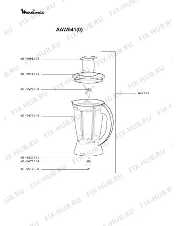 Взрыв-схема блендера (миксера) Moulinex AAW541(0) - Схема узла WP001205.6P2