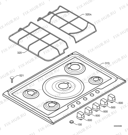 Взрыв-схема плиты (духовки) Rex Electrolux PP750V - Схема узла Hob 271