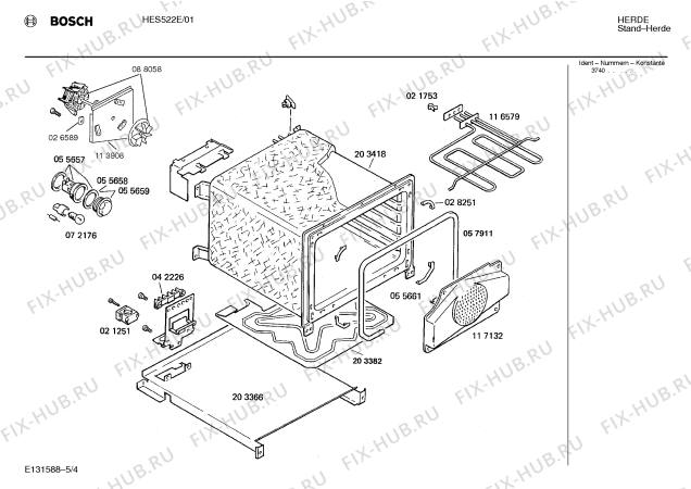 Взрыв-схема плиты (духовки) Bosch HES522E - Схема узла 04