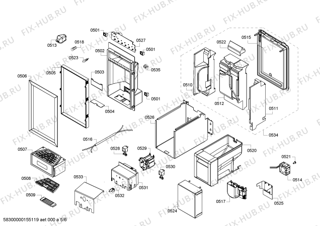 Взрыв-схема холодильника Gaggenau RF463202 - Схема узла 05