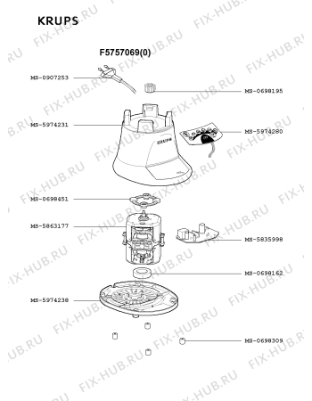 Взрыв-схема блендера (миксера) Krups F5757069(0) - Схема узла EP001135.4P2