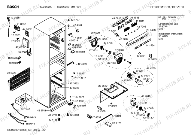 Схема №1 KGF25220TI с изображением Инструкция по эксплуатации для холодильника Bosch 00594058