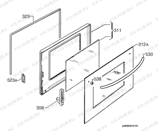 Взрыв-схема плиты (духовки) Zanussi ZBN760W - Схема узла Door 003