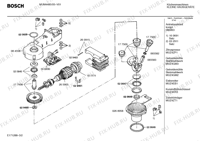 Взрыв-схема кухонного комбайна Bosch MUM4485 - Схема узла 02