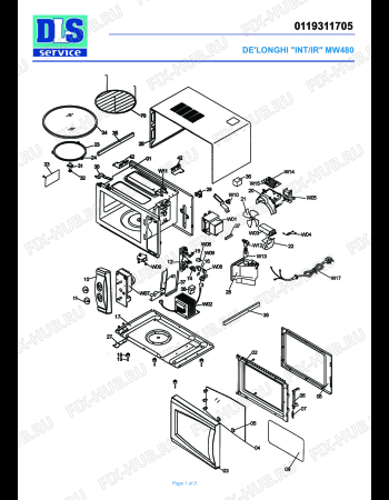 Схема №1 MW 380 с изображением Дверь для микроволновки DELONGHI MJ1238