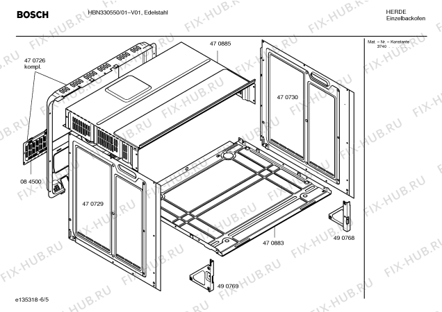 Взрыв-схема плиты (духовки) Bosch HBN330550 - Схема узла 05