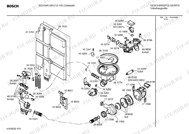 Взрыв-схема посудомоечной машины Bosch SGV59A13AU - Схема узла 04