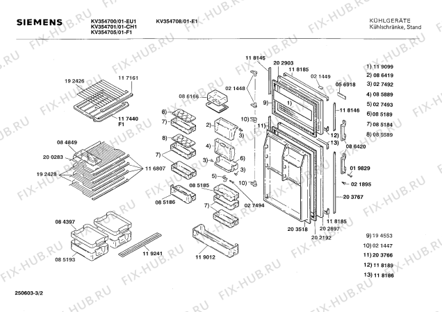 Схема №1 KV354708 с изображением Планка для холодильника Bosch 00115184