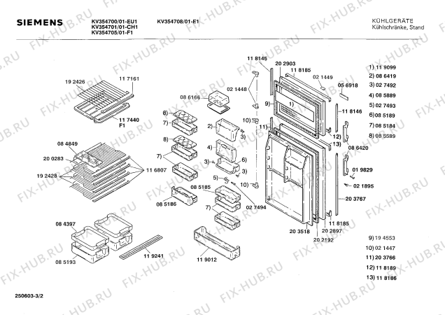 Схема №1 KV354708 с изображением Ручка для холодильной камеры Siemens 00086420