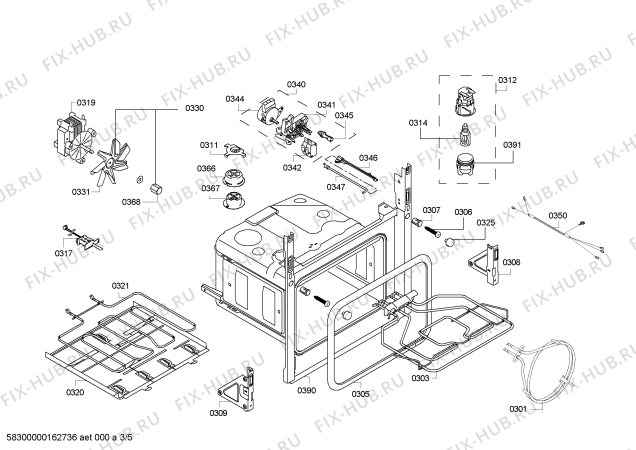 Взрыв-схема плиты (духовки) Bosch HBA64B152F H.BO.PY.L3D.IN.GLASS.B1/.X.E3_COT/ - Схема узла 03