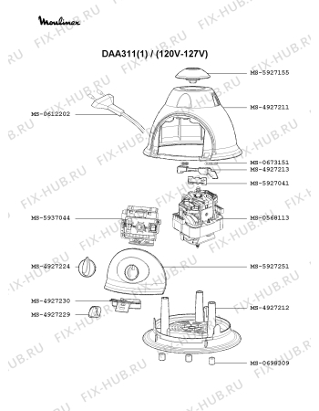 Взрыв-схема блендера (миксера) Moulinex DAA311(1) - Схема узла 4P002718.4P2