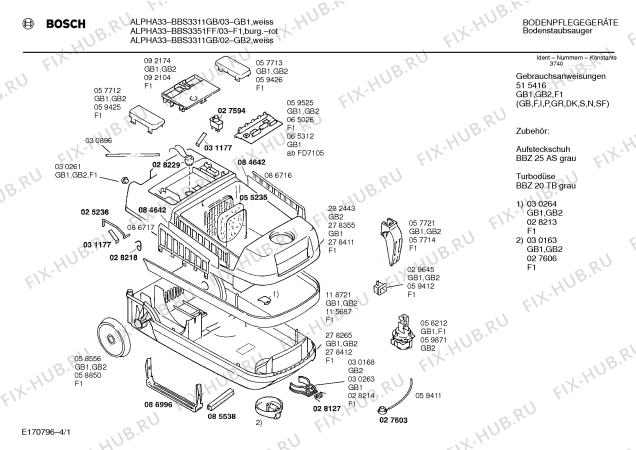 Схема №1 BBS3311GB ALPHA 33 с изображением Крышка для электропылесоса Bosch 00280919