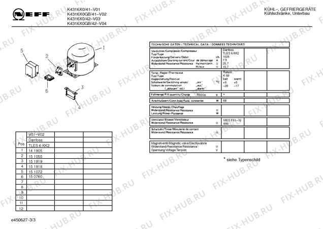 Схема №1 KU15R441 с изображением Компрессор для холодильника Bosch 00141905