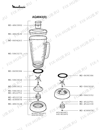 Взрыв-схема блендера (миксера) Moulinex AQ4843(0) - Схема узла 7P001235.5P1