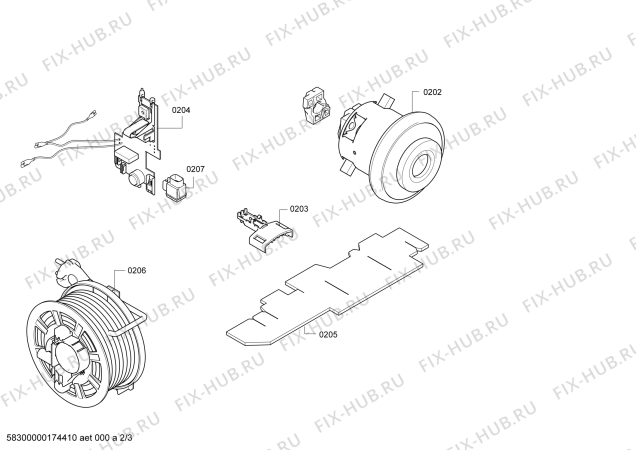 Взрыв-схема пылесоса Bosch BSG82433 ergomaxx professional Pro Parquet hepa - Схема узла 02