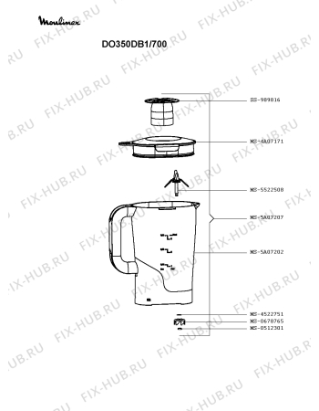 Взрыв-схема кухонного комбайна Moulinex DO350DB1/700 - Схема узла 4P003596.8P3