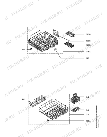 Взрыв-схема посудомоечной машины Juno JSI6466-S - Схема узла Baskets, tubes 061