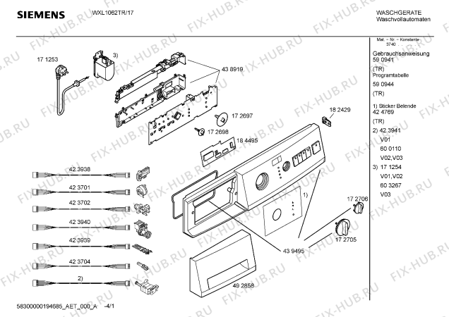 Схема №1 WXL1062TR SIWAMAT XL 1062 с изображением Панель управления для стиральной машины Siemens 00439495