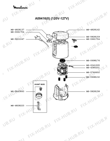 Взрыв-схема блендера (миксера) Moulinex A09416(0) - Схема узла CP001095.6P2
