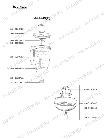 Взрыв-схема кухонного комбайна Moulinex AATA49(P) - Схема узла LP000372.9P3