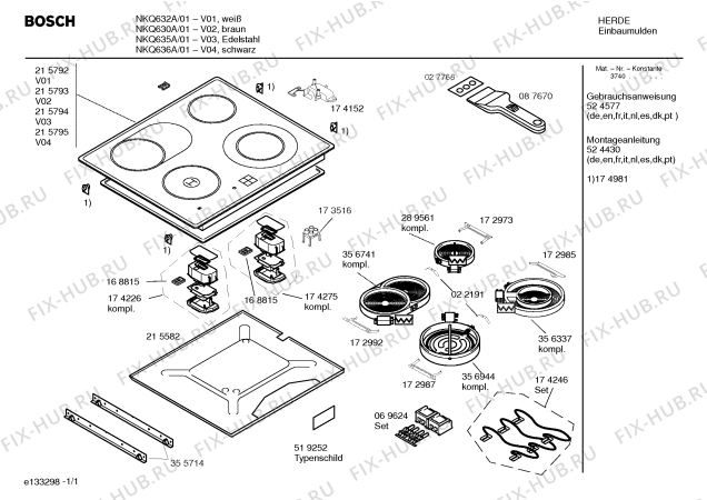 Схема №1 NKQ632A с изображением Стеклокерамика для плиты (духовки) Bosch 00215792