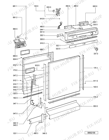 Схема №1 ADP 554 WHM с изображением Панель для электропосудомоечной машины Whirlpool 481245371999