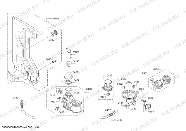 Взрыв-схема посудомоечной машины Bosch SPV68U53UC SilencePlus 44 dBA - Схема узла 04