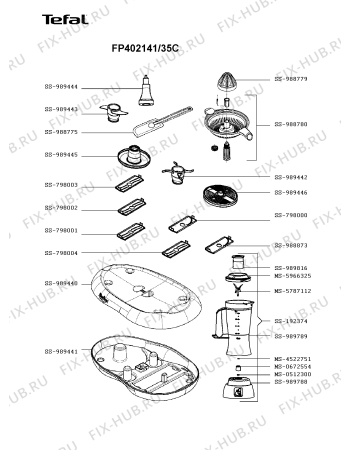 Взрыв-схема кухонного комбайна Tefal FP402141/35C - Схема узла WP003524.0P2