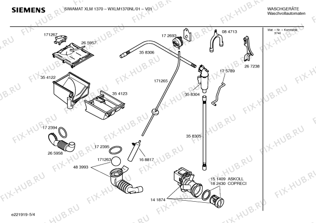 Схема №1 WXLM1370NL SIWAMAT XLM 1370 с изображением Инструкция по установке и эксплуатации для стиралки Siemens 00581711