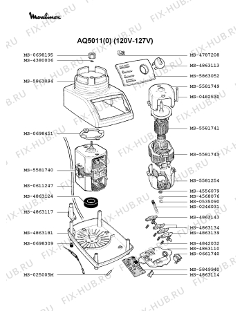 Взрыв-схема блендера (миксера) Moulinex AQ5011(0) - Схема узла 8P001264.4P2