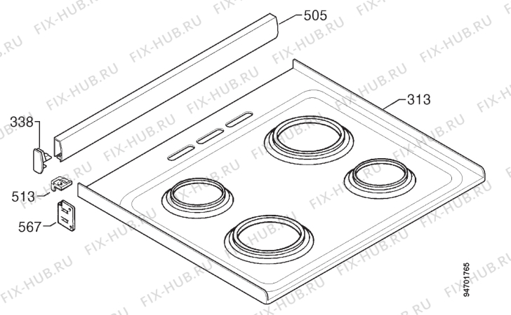 Взрыв-схема плиты (духовки) Zanussi ZCE610X - Схема узла Hob