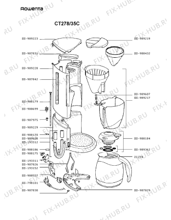 Схема №1 CT278 с изображением Элемент корпуса для электрокофеварки Rowenta SS-989229