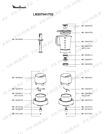 Схема №1 LM20704A/702 с изображением Часть корпуса для электроблендера Moulinex MS-8080016918