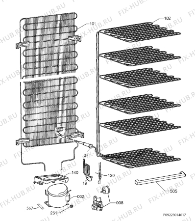 Взрыв-схема холодильника Electrolux EUF2242AOW - Схема узла Cooling system 017