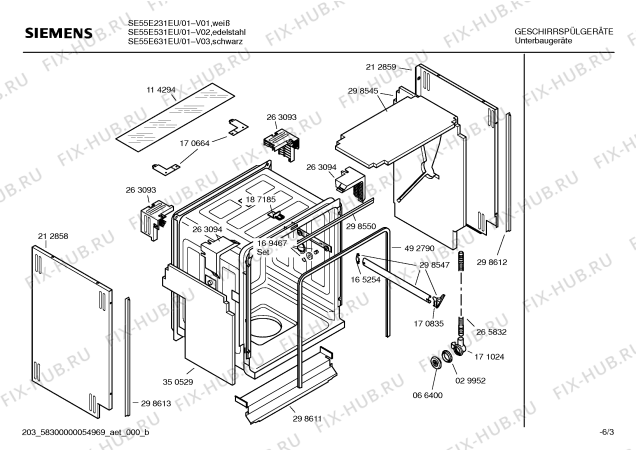 Взрыв-схема посудомоечной машины Siemens SE55E631EU - Схема узла 03