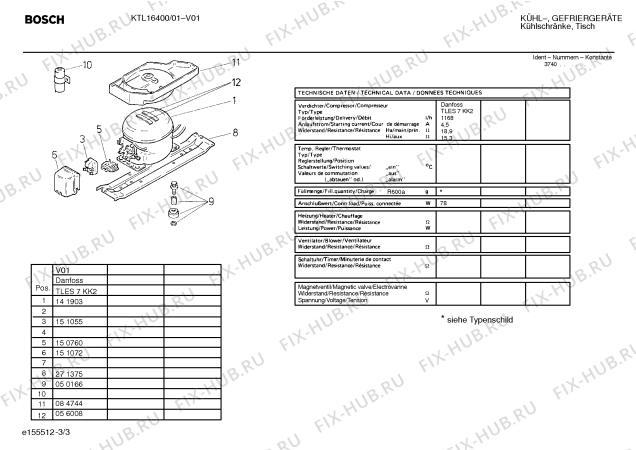 Взрыв-схема холодильника Bosch KTL16400 - Схема узла 03