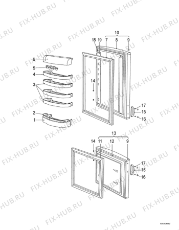 Взрыв-схема холодильника Elektro Helios KF3760 - Схема узла Door 003