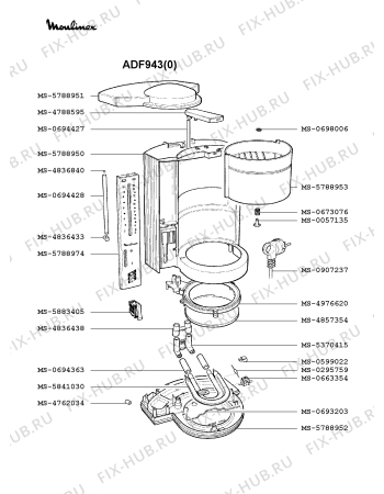 Взрыв-схема кофеварки (кофемашины) Moulinex ADF943(0) - Схема узла ZP001598.3P2