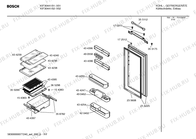 Схема №1 KIF30441 с изображением Рамка для холодильной камеры Bosch 00434398