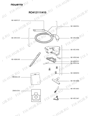 Взрыв-схема пылесоса Rowenta RO412111/410 - Схема узла 6P002862.6P2