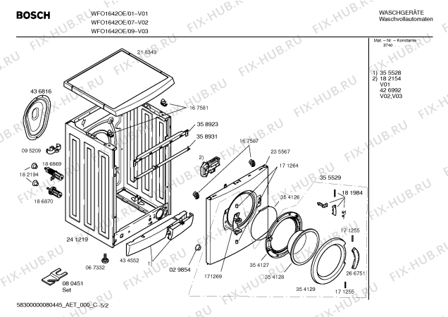 Схема №1 WFO1642OE Maxx WFO 1642 OE с изображением Таблица программ для стиральной машины Bosch 00591297
