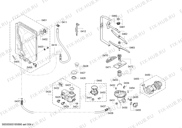 Взрыв-схема посудомоечной машины Bosch SMI88TS02B PerfectDry, Serie 8 - Схема узла 04