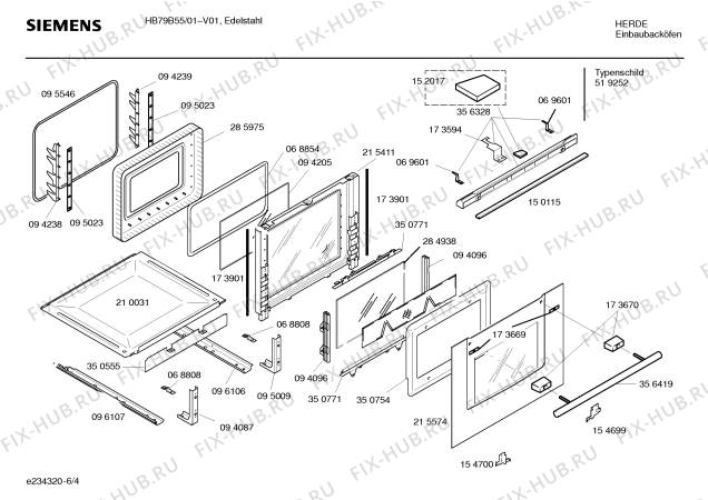 Схема №1 HB79B55 с изображением Инструкция по эксплуатации для плиты (духовки) Siemens 00582757