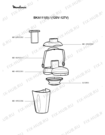 Взрыв-схема соковыжималки Moulinex BKA111(0) - Схема узла MP000945.4P2